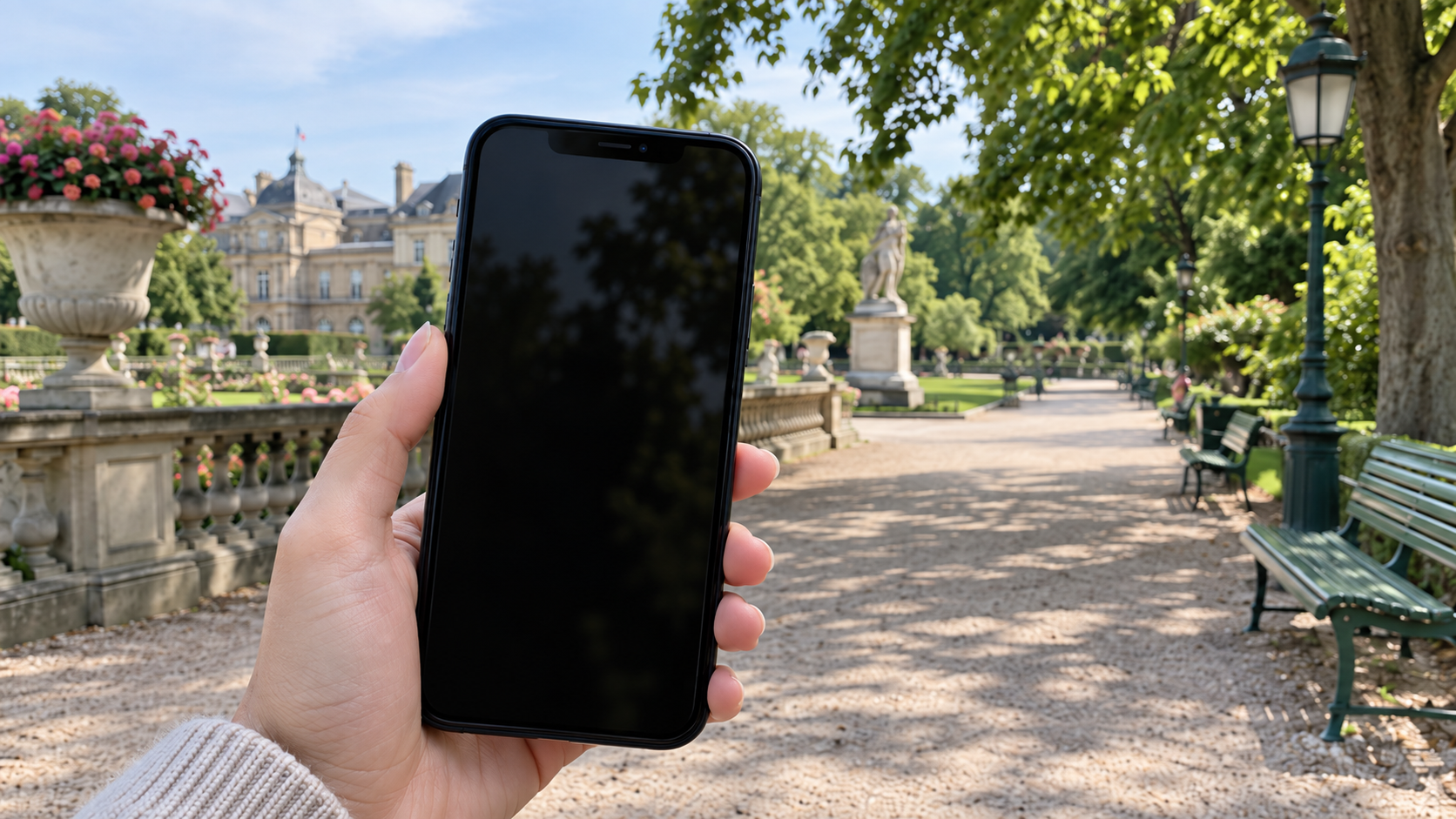 Un téléphone retrouvé dans un jardin français